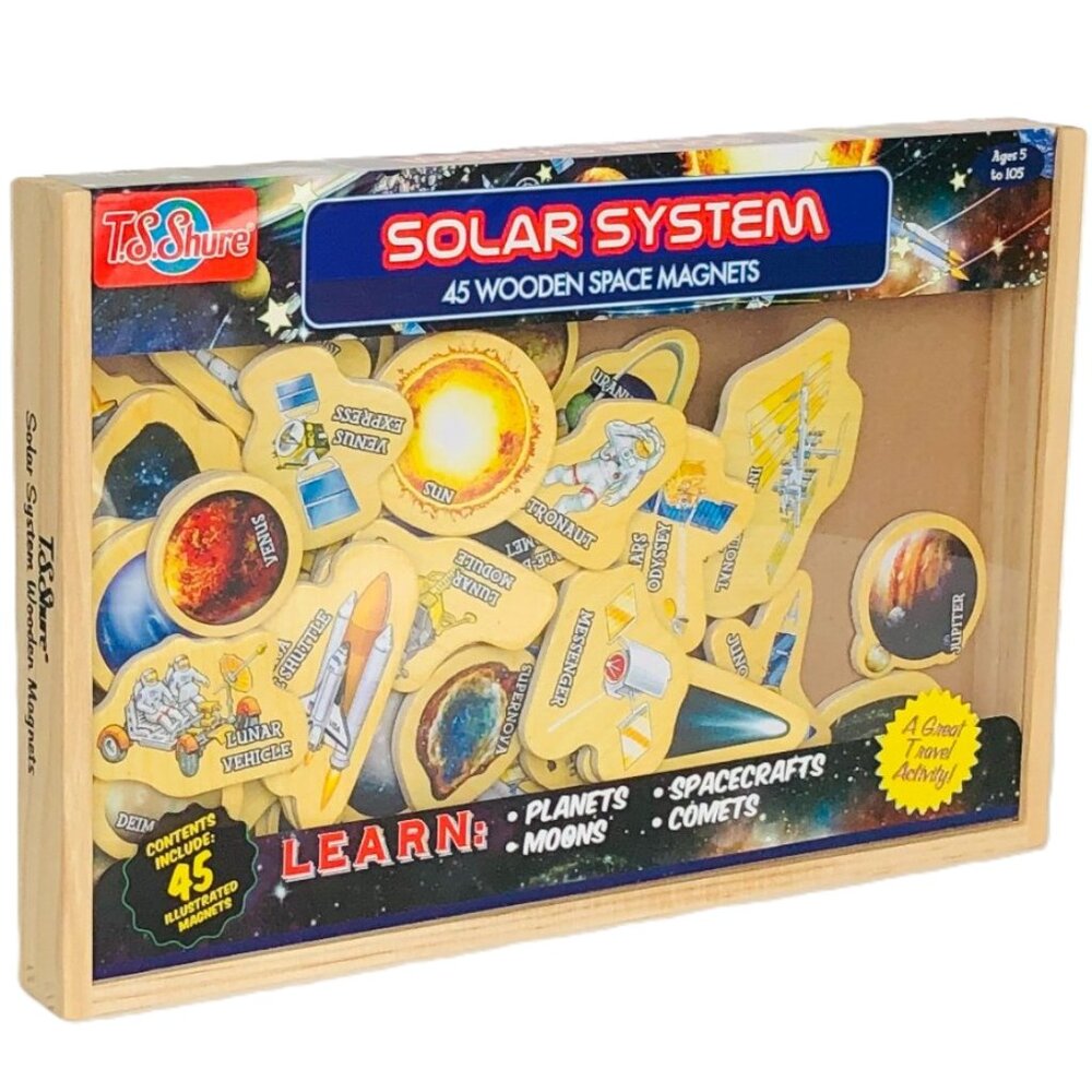 Wooden Magnets Space Solar System w/Wood Storage Case For Age 5+  New Sealed